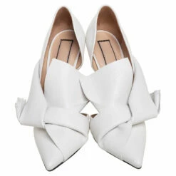 N21 N°21 White Leather Abstract Bow Pointed-Toe Pumps Size 38 Women -N21shop luxury women n21 used shoes p577272 005