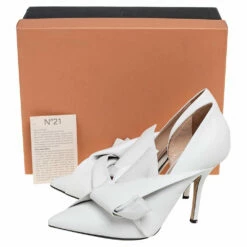 N21 N°21 White Leather Abstract Bow Pointed-Toe Pumps Size 38 Women -N21shop luxury women n21 used shoes p577272 009