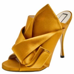 N21 N°21 Mustard Satin Ronny Pleated Mules Size 41 Women Sandals