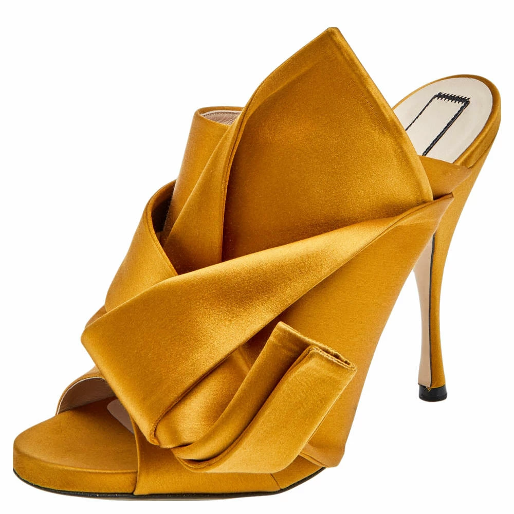 N21 N°21 Mustard Satin Ronny Pleated Mules Size 41 Women Sandals N21 N°21 Mustard Satin Ronny Pleated Mules Size 41 Women Sandals -N21shop luxury women n21 used shoes p582315 007
