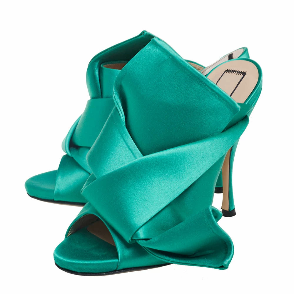 N21 Nº21 Emerald Green Satin Raso Knot Peep-Toe Mules Size 38.5 Women Sandals N21 Nº21 Emerald Green Satin Raso Knot Peep-Toe Mules Size 38.5 Women Sandals -N21shop luxury women n21 used shoes p586070 002