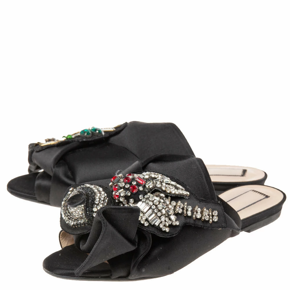 N21 Nº21 Black Satin Knot Embellished Flat Sandals Size 37 Women N21 Nº21 Black Satin Knot Embellished Flat Sandals Size 37 Women -N21shop luxury women n21 used shoes p594831 002