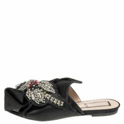 N21 Nº21 Black Satin Knot Embellished Flat Sandals Size 37 Women 3 N21 Nº21 Black Satin Knot Embellished Flat Sandals Size 37 Women -N21shop luxury women n21 used shoes p594831 004