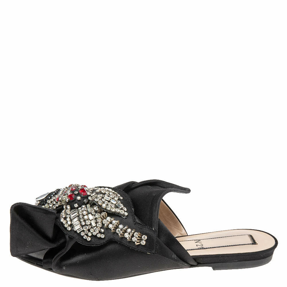 N21 Nº21 Black Satin Knot Embellished Flat Sandals Size 37 Women N21 Nº21 Black Satin Knot Embellished Flat Sandals Size 37 Women -N21shop luxury women n21 used shoes p594831 004