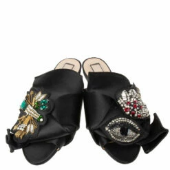N21 Nº21 Black Satin Knot Embellished Flat Sandals Size 37 Women 4 N21 Nº21 Black Satin Knot Embellished Flat Sandals Size 37 Women -N21shop luxury women n21 used shoes p594831 006