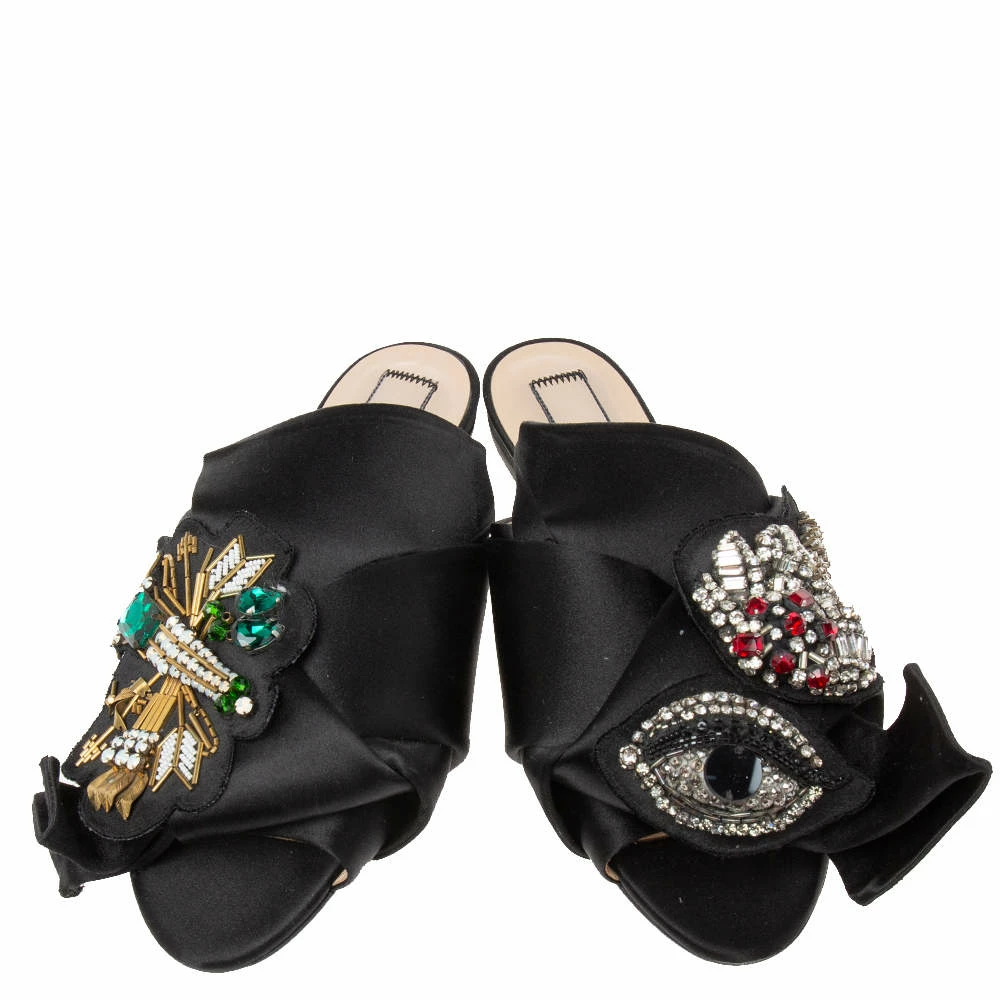 N21 Nº21 Black Satin Knot Embellished Flat Sandals Size 37 Women N21 Nº21 Black Satin Knot Embellished Flat Sandals Size 37 Women -N21shop luxury women n21 used shoes p594831 006