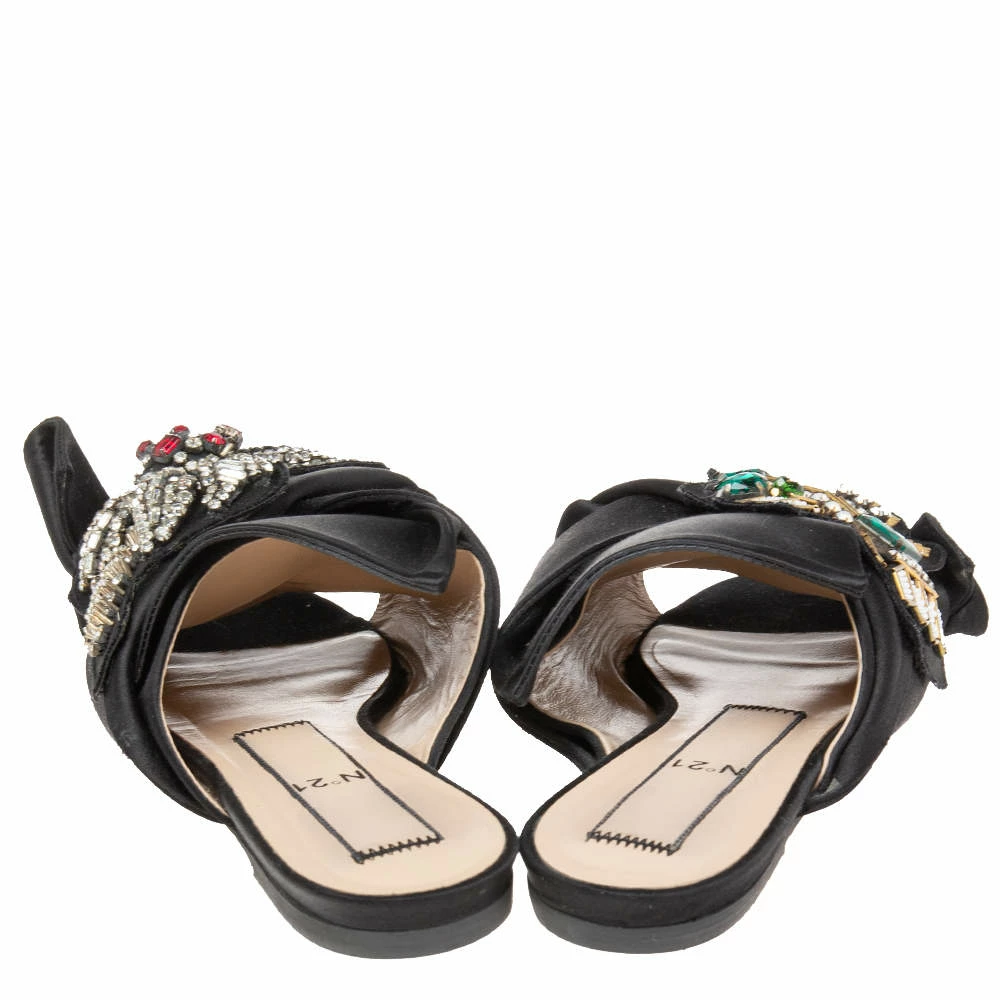 N21 Nº21 Black Satin Knot Embellished Flat Sandals Size 37 Women N21 Nº21 Black Satin Knot Embellished Flat Sandals Size 37 Women -N21shop luxury women n21 used shoes p594831 007