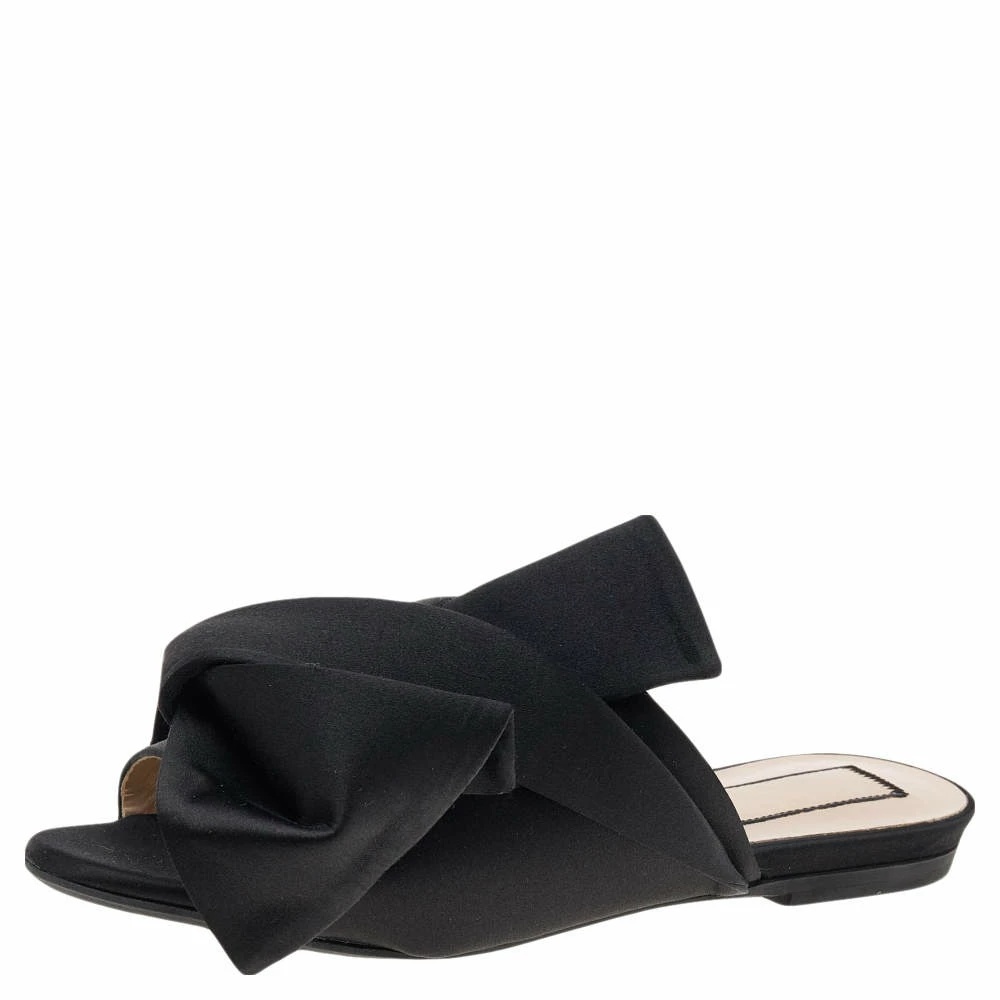 N21 Nº21 Black Satin Knot Flat Mules Size 35 Women Sandals N21 Nº21 Black Satin Knot Flat Mules Size 35 Women Sandals -N21shop luxury women n21 used shoes p595323 006