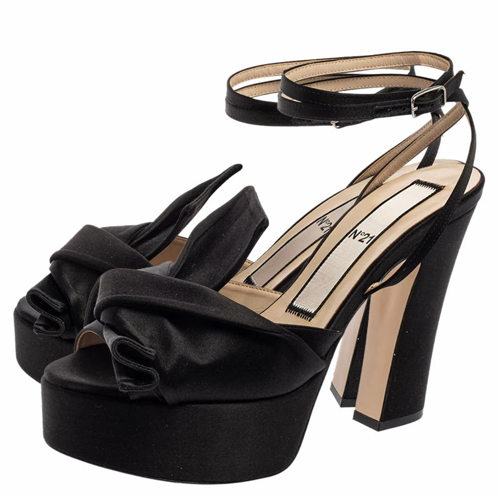 N21 Black Satin Knot Ankle Strap Platform Sandals Size 39 Women N21 Black Satin Knot Ankle Strap Platform Sandals Size 39 Women -N21shop luxury women n21 used shoes p613380 001