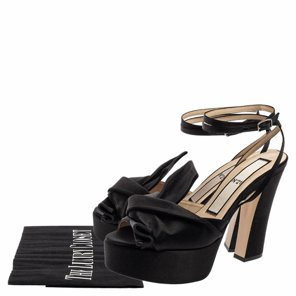 N21 Black Satin Knot Ankle Strap Platform Sandals Size 39 Women N21 Black Satin Knot Ankle Strap Platform Sandals Size 39 Women -N21shop luxury women n21 used shoes p613380 002