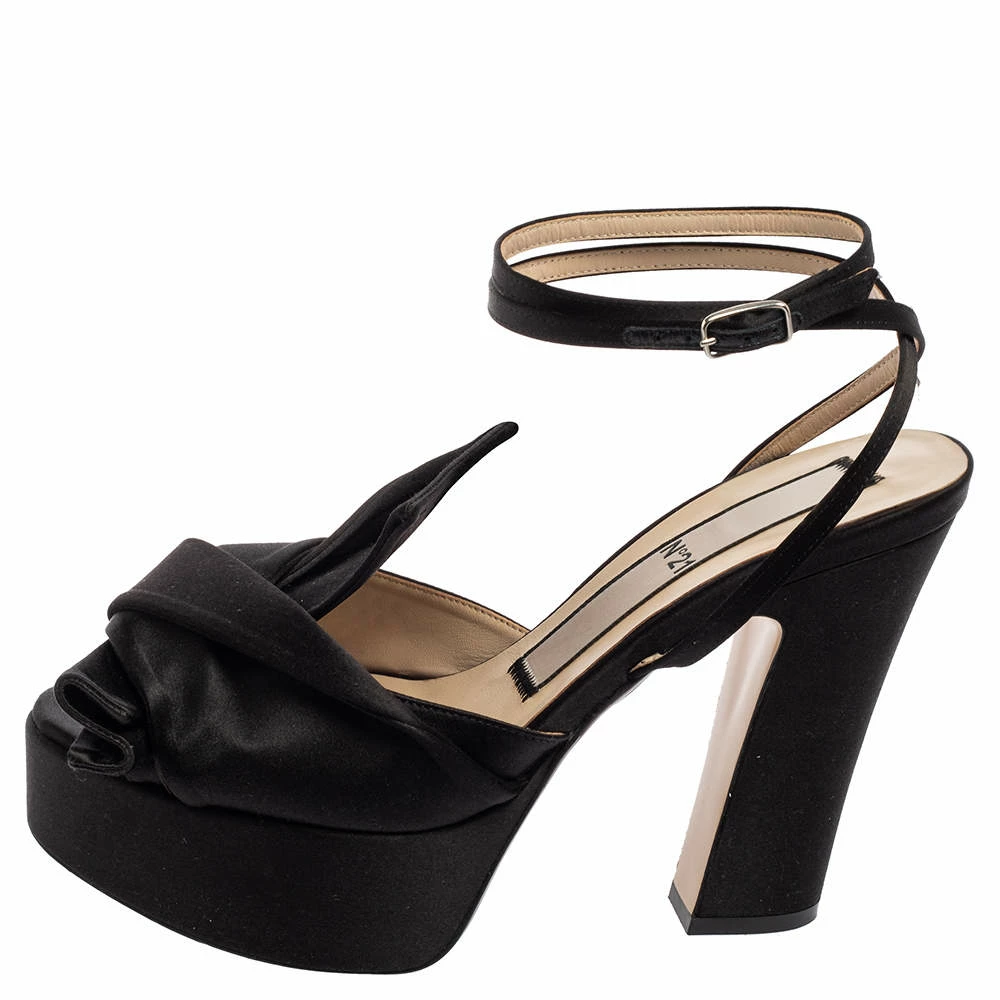 N21 Black Satin Knot Ankle Strap Platform Sandals Size 39 Women N21 Black Satin Knot Ankle Strap Platform Sandals Size 39 Women -N21shop luxury women n21 used shoes p613380 003