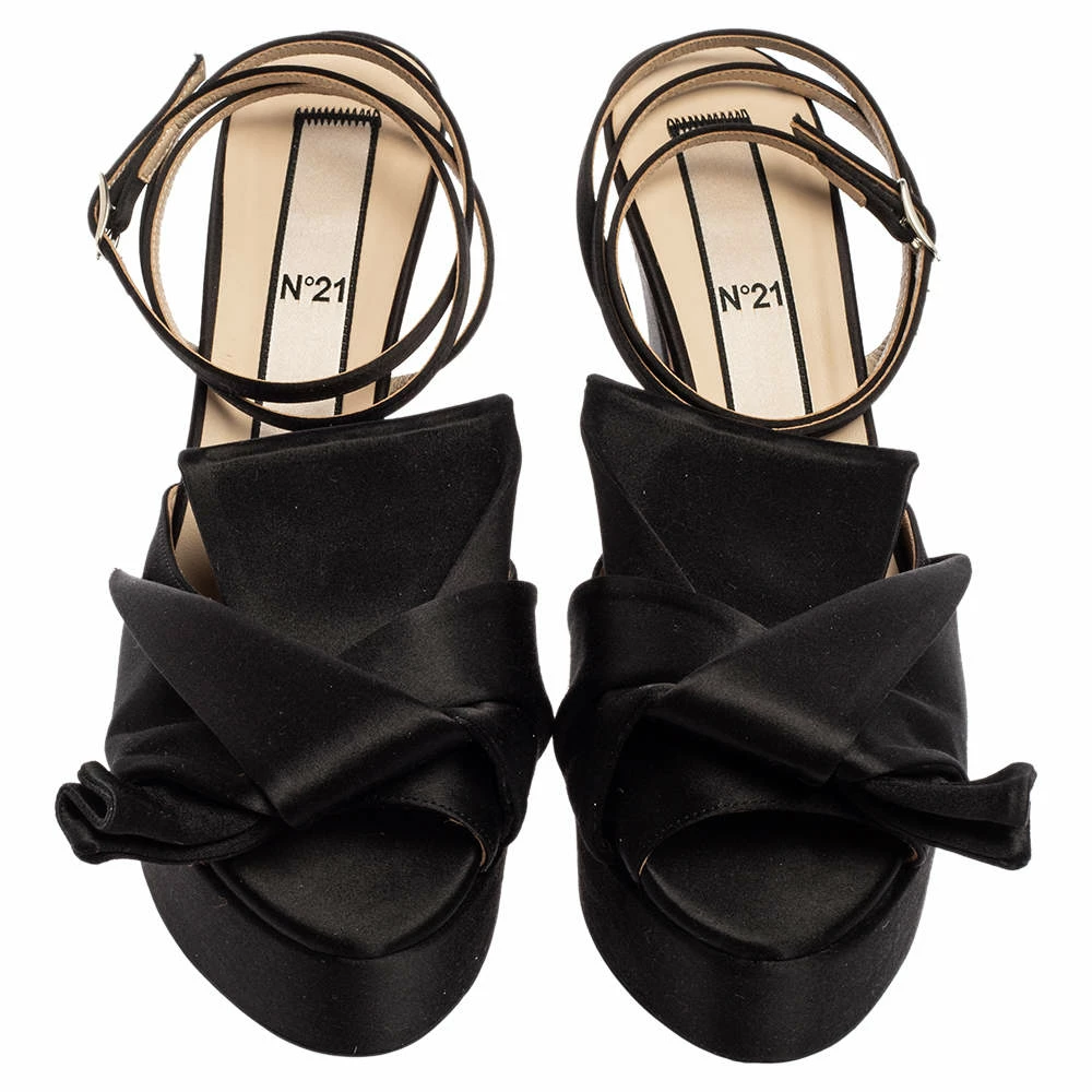 N21 Black Satin Knot Ankle Strap Platform Sandals Size 39 Women N21 Black Satin Knot Ankle Strap Platform Sandals Size 39 Women -N21shop luxury women n21 used shoes p613380 006
