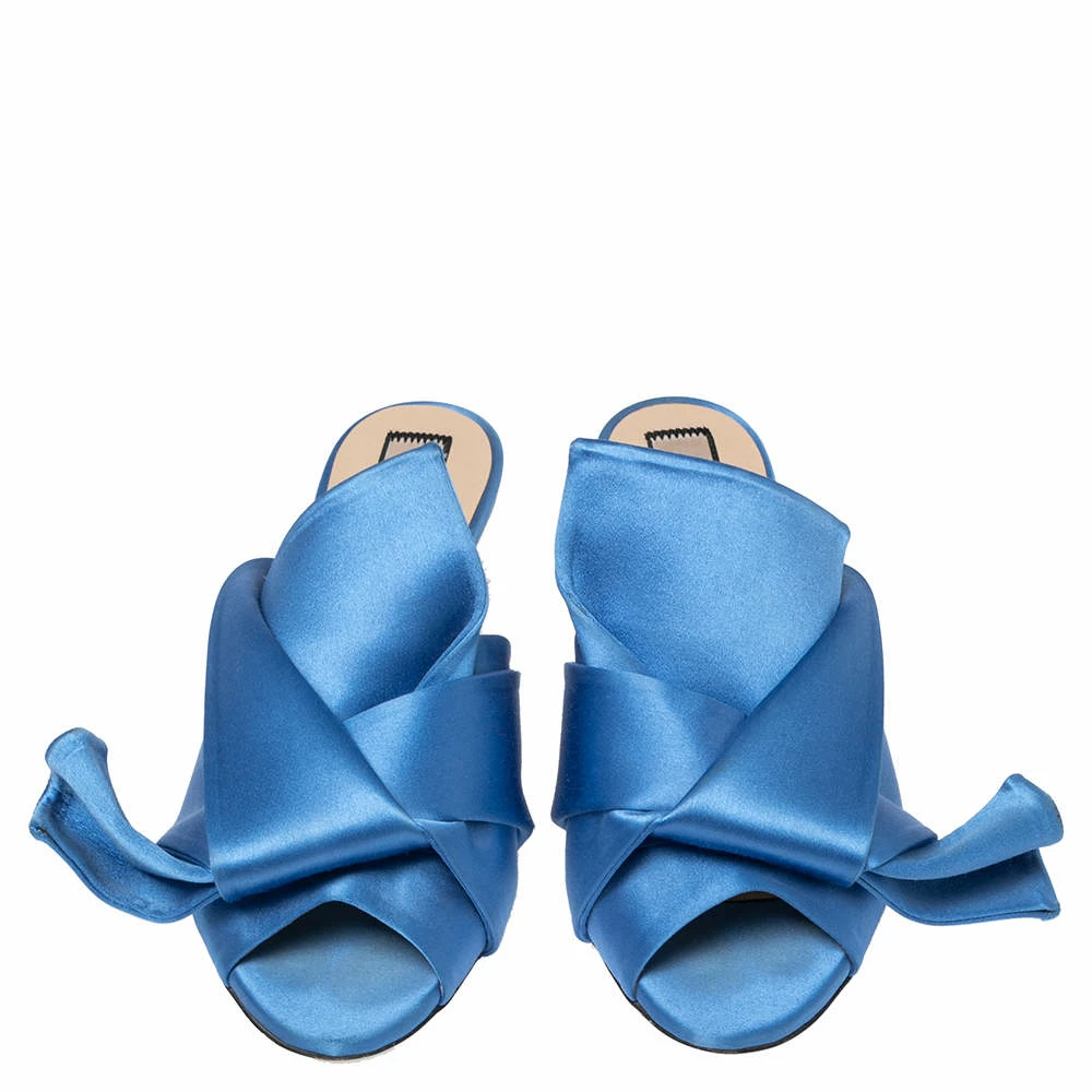 N21 Nº21 Blue Satin Raso Knot Peep Toe Kitten Heel Mules Size 36.5 Women Sandals N21 Nº21 Blue Satin Raso Knot Peep Toe Kitten Heel Mules Size 36.5 Women Sandals -N21shop luxury women n21 used shoes p617331 005