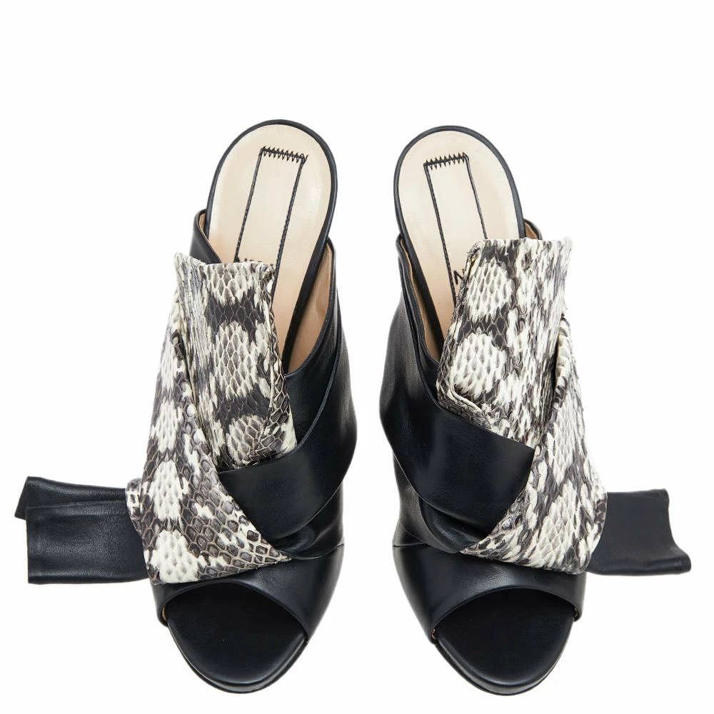 N21 Black/Beige Python Leather Knot Mule Sandals Size 40 Women N21 Black/Beige Python Leather Knot Mule Sandals Size 40 Women -N21shop luxury women n21 used shoes p619165 005