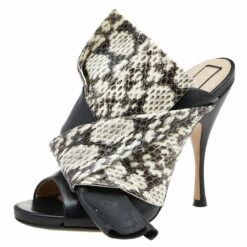 N21 Black/Beige Python Leather Knot Mule Sandals Size 40 Women