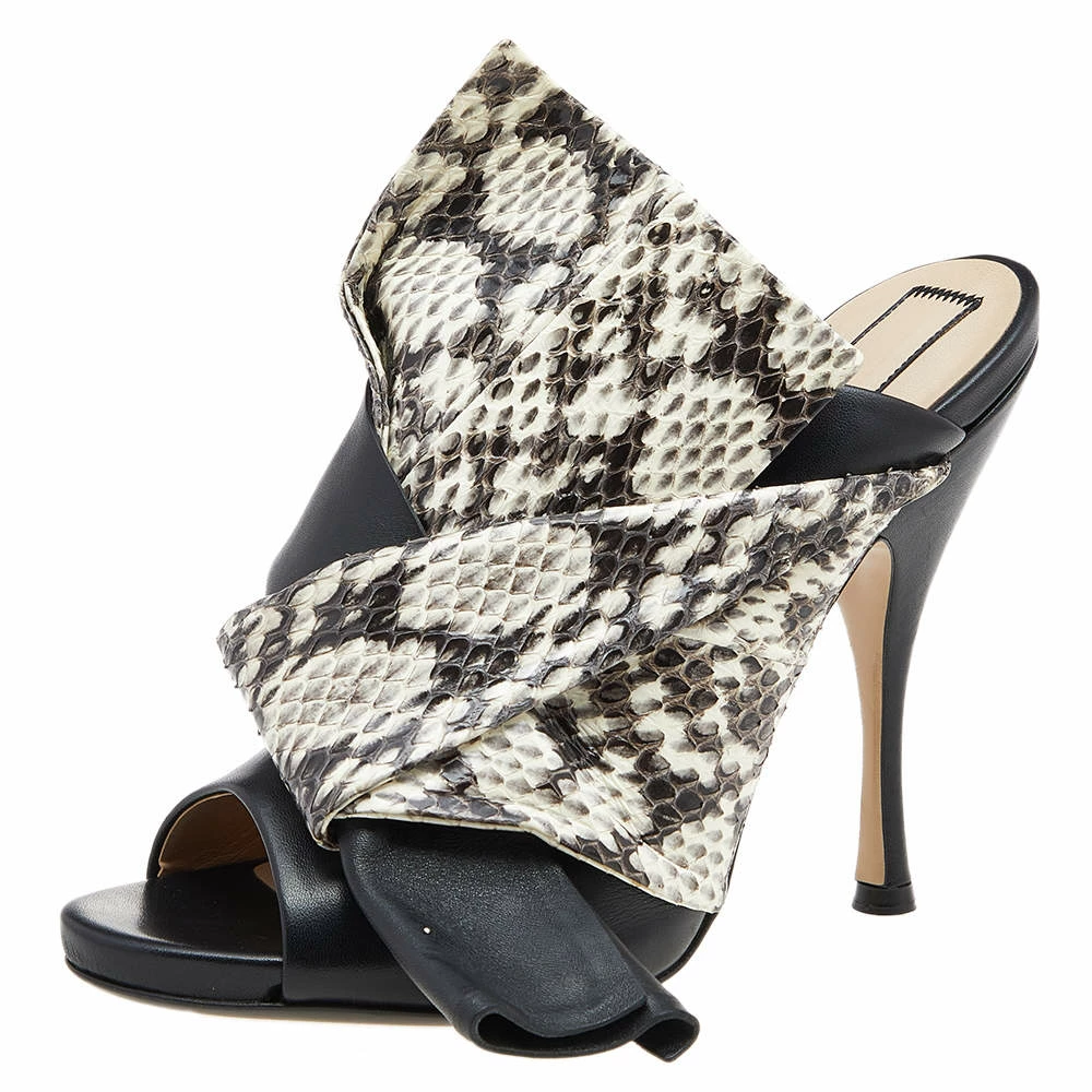 N21 Black/Beige Python Leather Knot Mule Sandals Size 40 Women N21 Black/Beige Python Leather Knot Mule Sandals Size 40 Women -N21shop luxury women n21 used shoes p619165 006