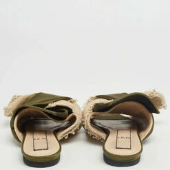 N21 Nº21 Army Green/Beige Satin And Canvas Raso Knot Flat Mules Size 39 Women Flats -N21shop luxury women n21 used shoes p621296 001