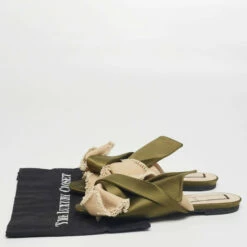 N21 Nº21 Army Green/Beige Satin And Canvas Raso Knot Flat Mules Size 39 Women Flats -N21shop luxury women n21 used shoes p621296 002