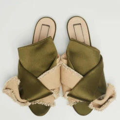 N21 Nº21 Army Green/Beige Satin And Canvas Raso Knot Flat Mules Size 39 Women Flats -N21shop luxury women n21 used shoes p621296 008