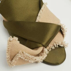 N21 Nº21 Army Green/Beige Satin And Canvas Raso Knot Flat Mules Size 39 Women Flats -N21shop luxury women n21 used shoes p621296 010