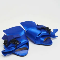 N21 Nº21 Royal Blue Satin Embellished Knot Flat Mules Size 36.5 Women Sandals -N21shop luxury women n21 used shoes p624829 006