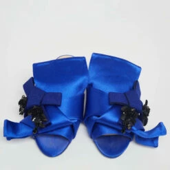 N21 Nº21 Royal Blue Satin Embellished Knot Flat Mules Size 36.5 Women Sandals -N21shop luxury women n21 used shoes p624829 007