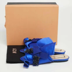 N21 Nº21 Royal Blue Satin Embellished Knot Flat Mules Size 36.5 Women Sandals -N21shop luxury women n21 used shoes p624829 009