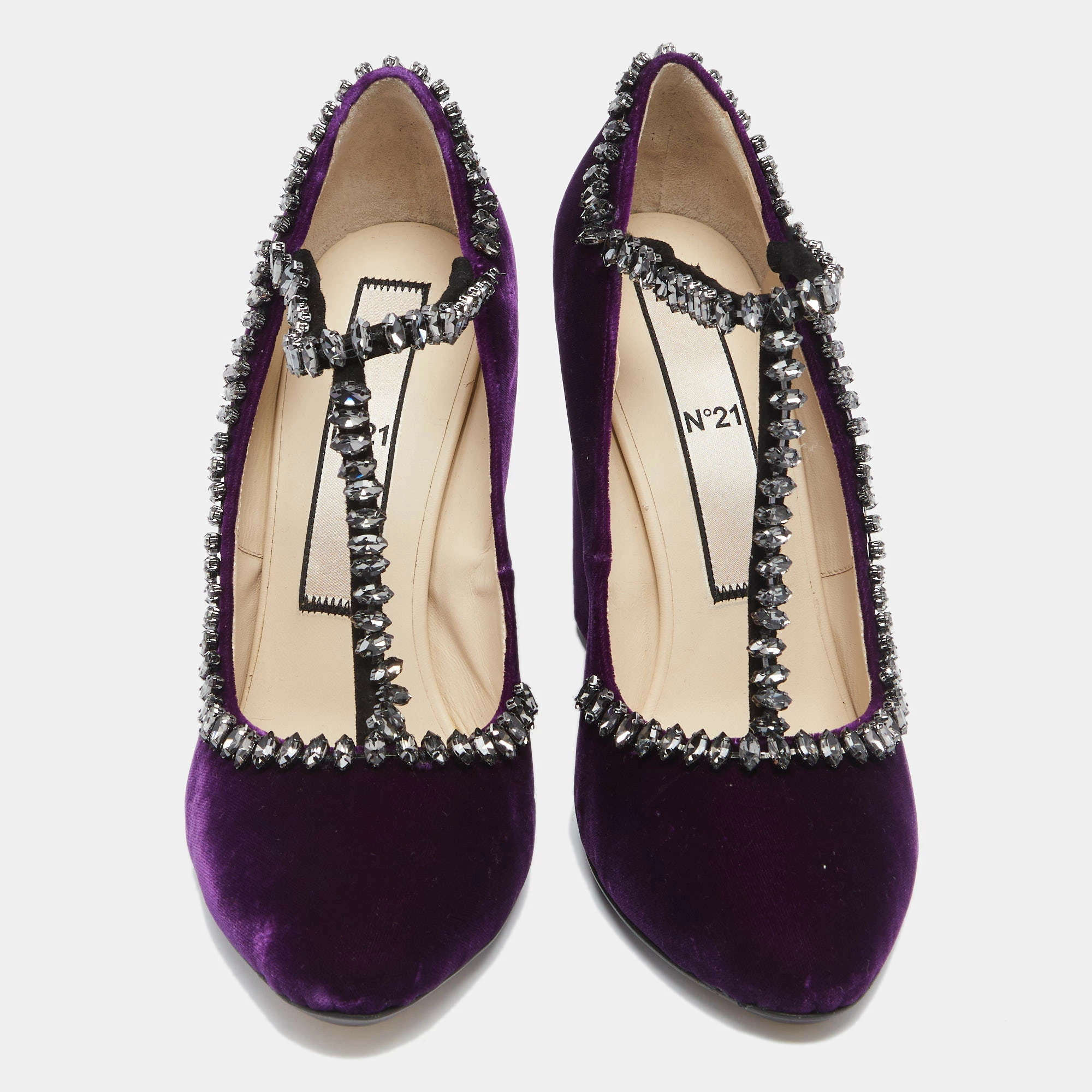 N21 N°21 Purple Velvet Crystal Embellished T Strap Block Heel Pumps Size 41 Women N21 N°21 Purple Velvet Crystal Embellished T Strap Block Heel Pumps Size 41 Women -N21shop luxury women n21 used shoes p632836 002