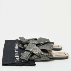 N21 Nº21 Grey Coarse Glitter Bow Sandals Size 40 Women 9 N21 Nº21 Grey Coarse Glitter Bow Sandals Size 40 Women -N21shop luxury women n21 used shoes p649440 002