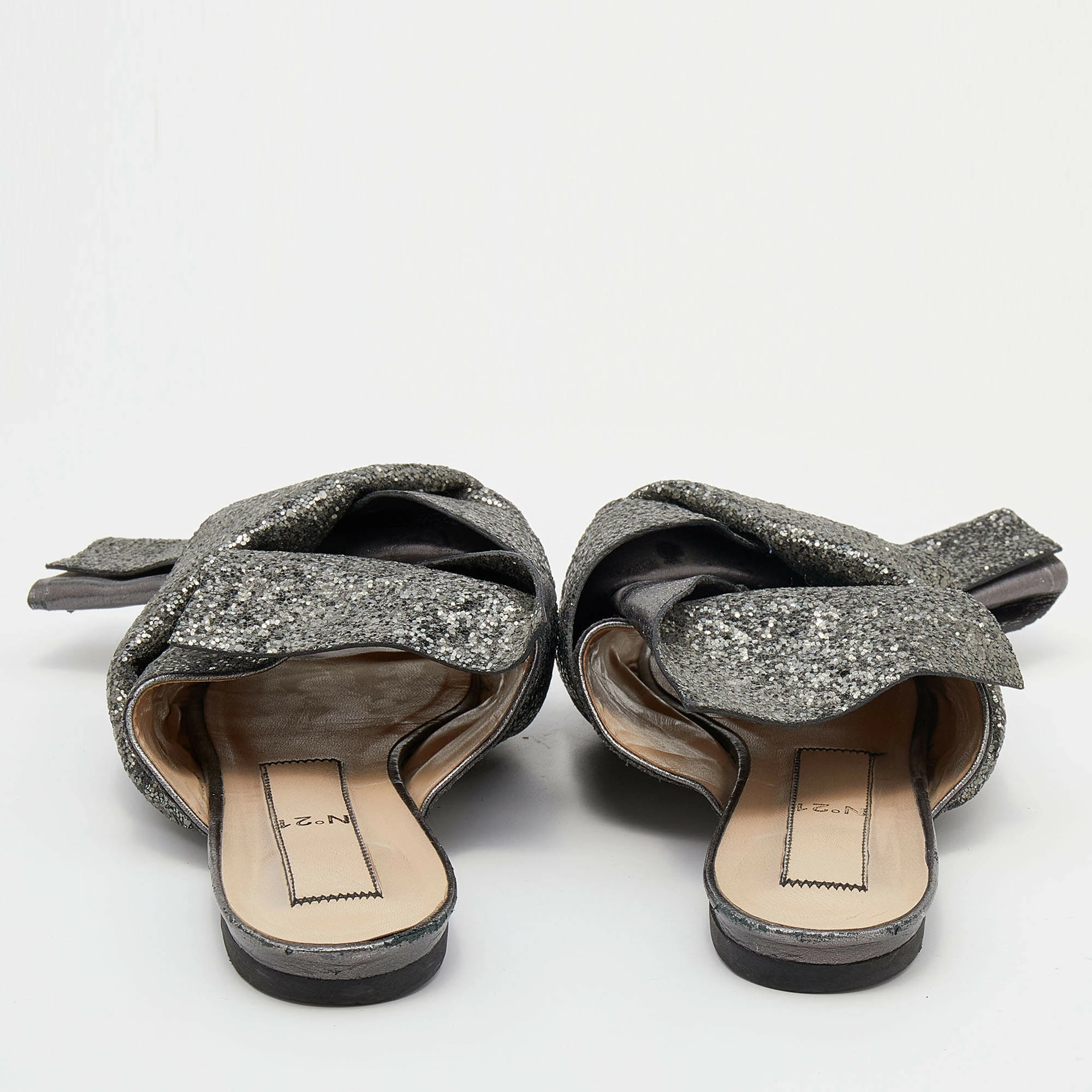 N21 Nº21 Grey Coarse Glitter Bow Sandals Size 40 Women N21 Nº21 Grey Coarse Glitter Bow Sandals Size 40 Women -N21shop luxury women n21 used shoes p649440 007