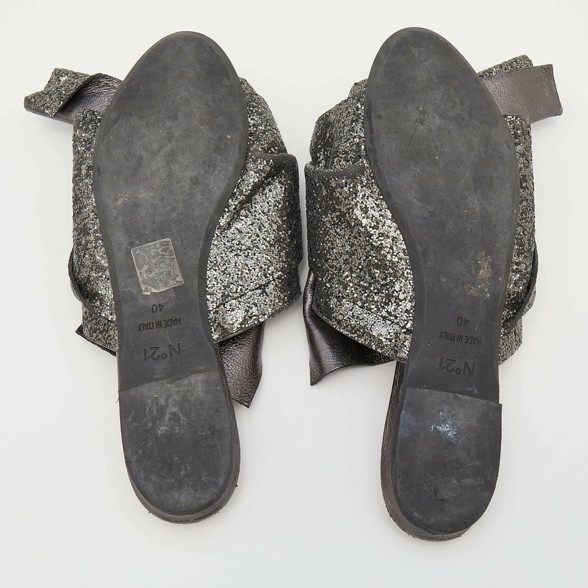 N21 Nº21 Grey Coarse Glitter Bow Sandals Size 40 Women N21 Nº21 Grey Coarse Glitter Bow Sandals Size 40 Women -N21shop luxury women n21 used shoes p649440 008