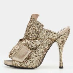 N21 Nº21 Gold Glitter And Leather Knot Sandals Size 39.5 Women