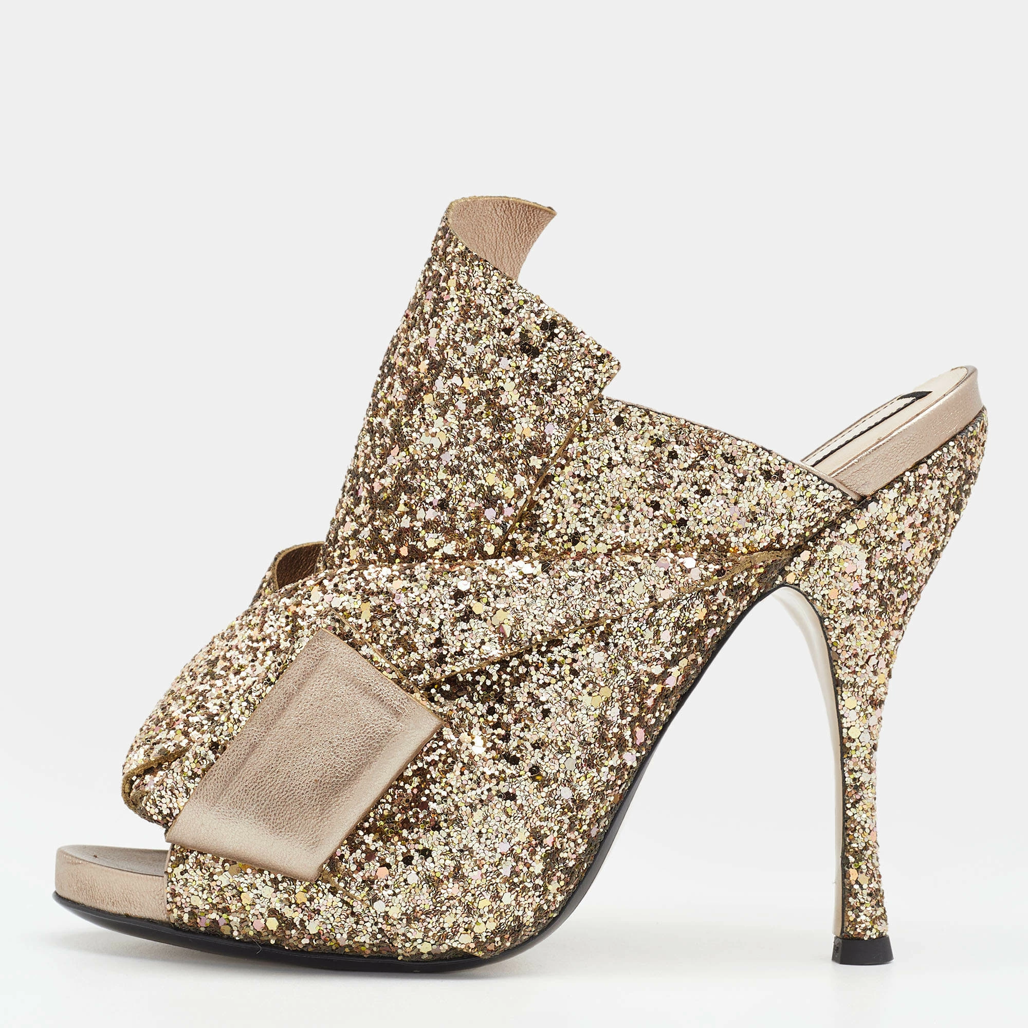 N21 Nº21 Gold Glitter and Leather Knot Sandals Size 39.5 Women N21 Nº21 Gold Glitter And Leather Knot Sandals Size 39.5 Women -N21shop luxury women n21 used shoes p652892 002