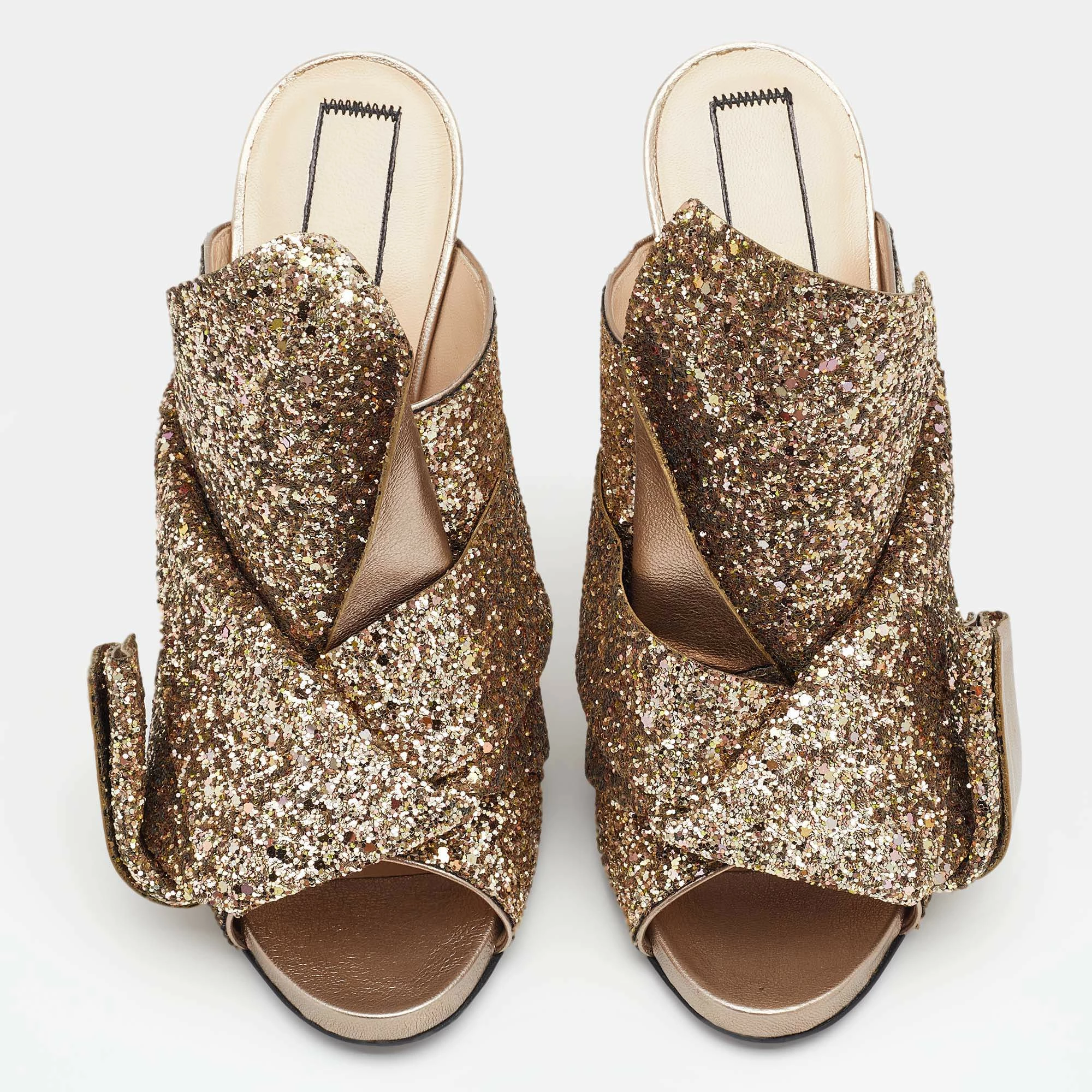 N21 Nº21 Gold Glitter and Leather Knot Sandals Size 39.5 Women N21 Nº21 Gold Glitter And Leather Knot Sandals Size 39.5 Women -N21shop luxury women n21 used shoes p652892 004