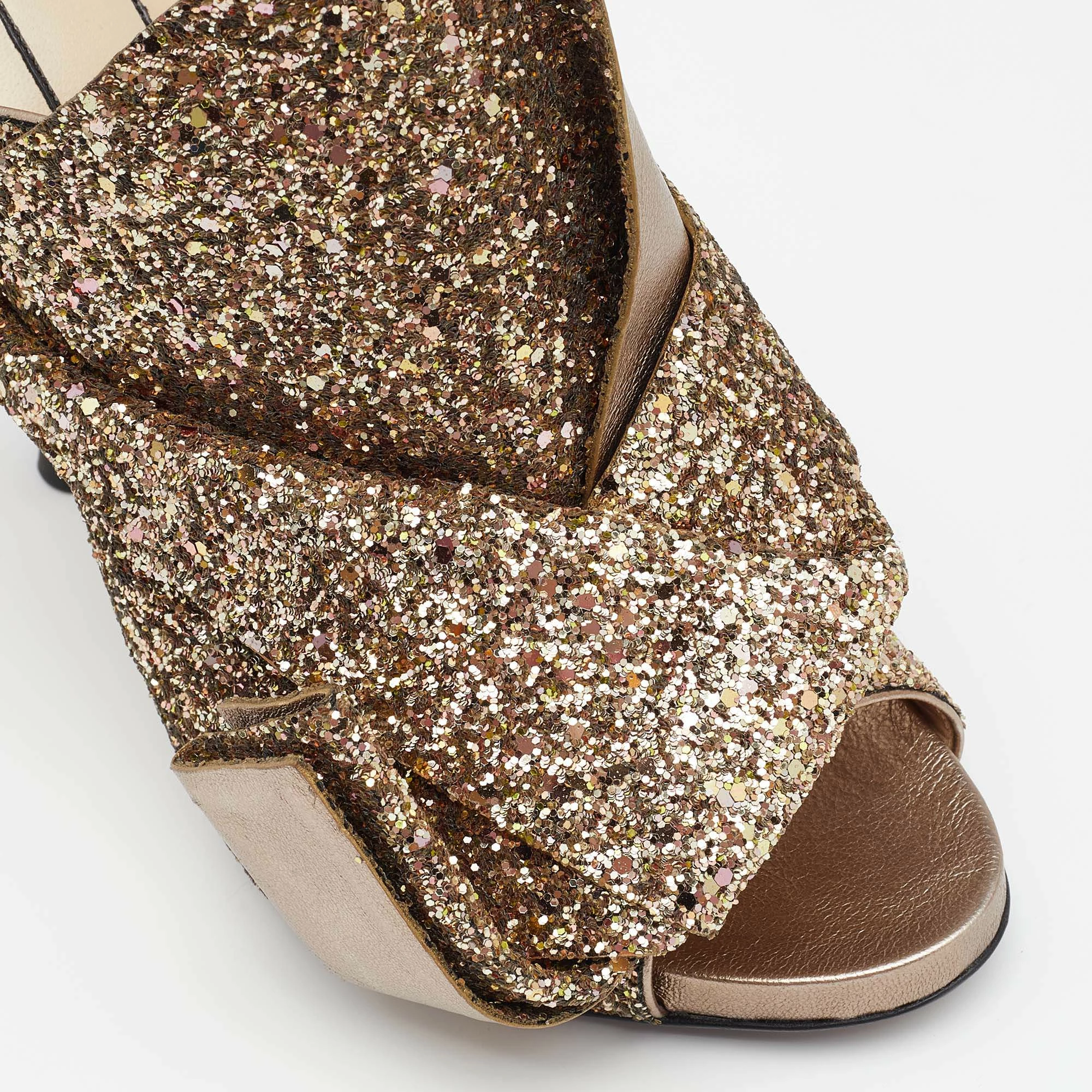 N21 Nº21 Gold Glitter and Leather Knot Sandals Size 39.5 Women N21 Nº21 Gold Glitter And Leather Knot Sandals Size 39.5 Women -N21shop luxury women n21 used shoes p652892 006