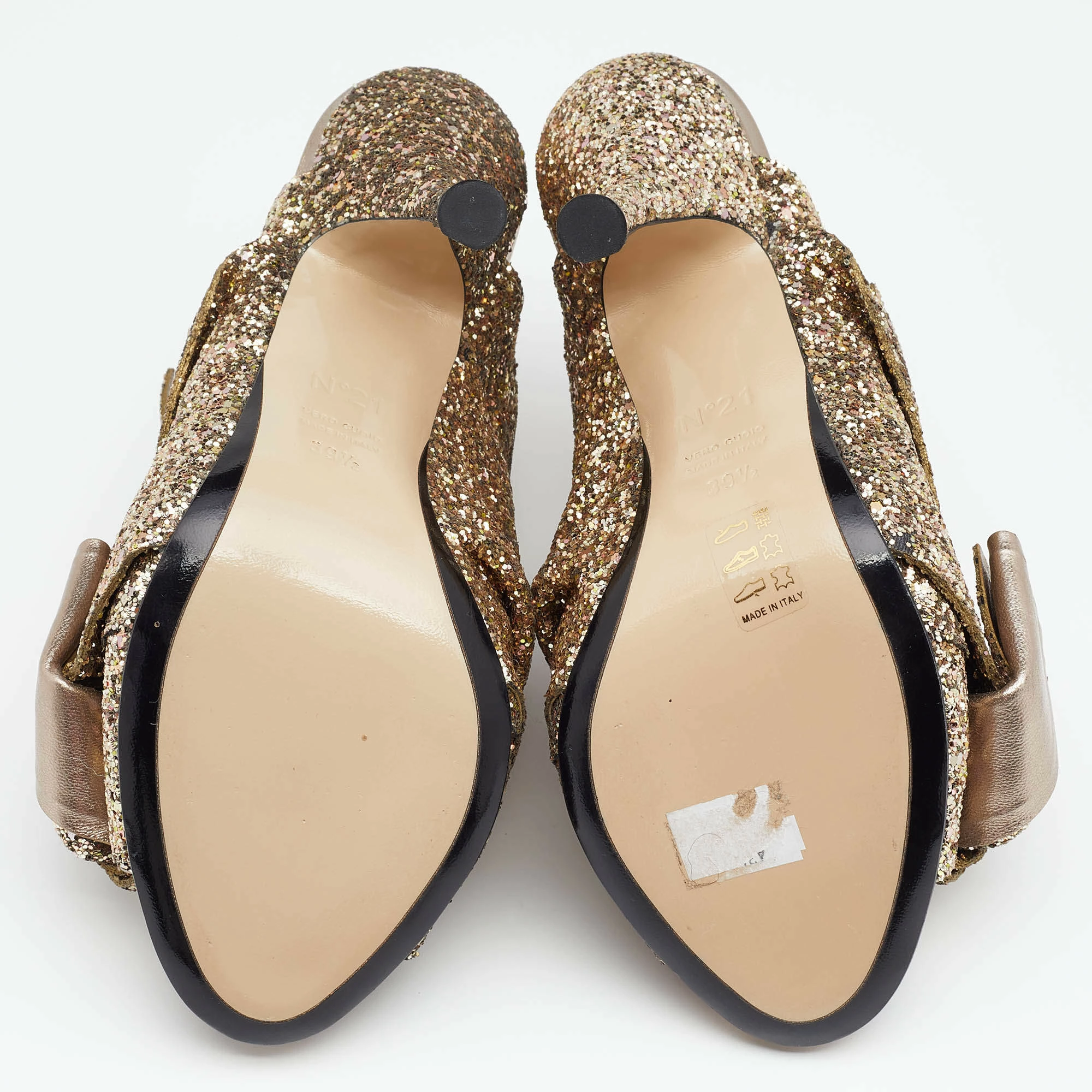 N21 Nº21 Gold Glitter and Leather Knot Sandals Size 39.5 Women N21 Nº21 Gold Glitter And Leather Knot Sandals Size 39.5 Women -N21shop luxury women n21 used shoes p652892 008