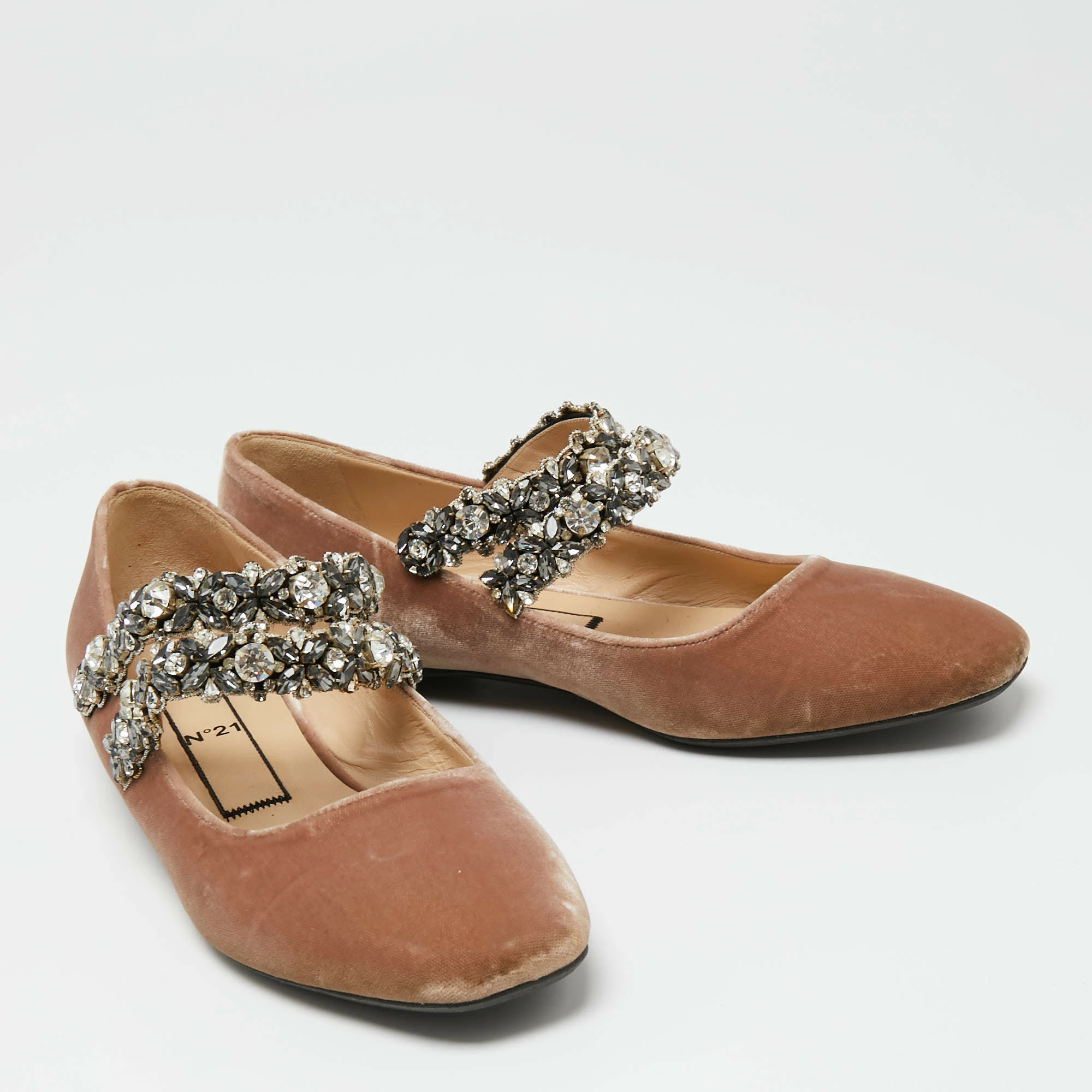 N21 Nº21 Brown Velvet Crystal Embellished Ballet Flats Size 39.5 Women N21 Nº21 Brown Velvet Crystal Embellished Ballet Flats Size 39.5 Women -N21shop luxury women n21 used shoes p654143 007