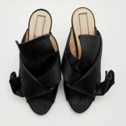 N21 Nº21 Black Satin Raso Knot Peep Toe Slide Mules Size 41 Women Sandals -N21shop luxury women n21 used shoes p656464 004