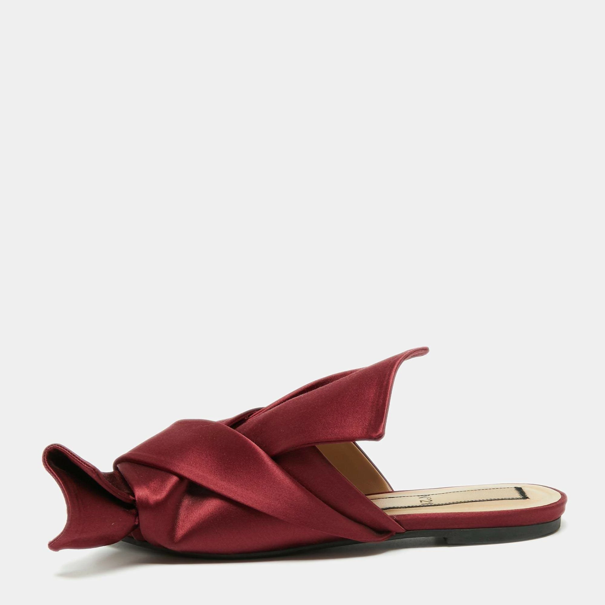 N21 Nº21 Burgundy Satin Knot Flat Mules Size 39 Women Flats N21 Nº21 Burgundy Satin Knot Flat Mules Size 39 Women Flats -N21shop luxury women n21 used shoes p659532 001