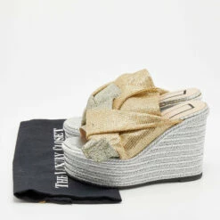 N21 Silver/Gold Glitter Fabric Raso Knot Espadrille Platform Wedge Sandals Size 35.5 Women 10 N21 Silver/Gold Glitter Fabric Raso Knot Espadrille Platform Wedge Sandals Size 35.5 Women -N21shop luxury women n21 used shoes p663833 001
