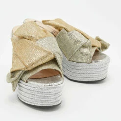 N21 Silver/Gold Glitter Fabric Raso Knot Espadrille Platform Wedge Sandals Size 35.5 Women 5 N21 Silver/Gold Glitter Fabric Raso Knot Espadrille Platform Wedge Sandals Size 35.5 Women -N21shop luxury women n21 used shoes p663833 005