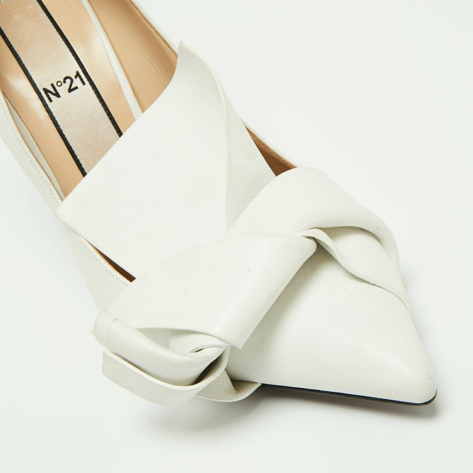N21 Nº21 White Leather Knot Pointed Toe Pumps Size 38 Women N21 Nº21 White Leather Knot Pointed Toe Pumps Size 38 Women -N21shop luxury women n21 used shoes p666423 005