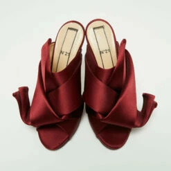 N21 Nº21 Burgundy Satin Raso Knot Peep Toe Mules Size 38 Women Sandals -N21shop luxury women n21 used shoes p667145 008