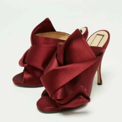 N21 Nº21 Burgundy Satin Raso Knot Peep Toe Mules Size 38 Women Sandals -N21shop luxury women n21 used shoes p667145 009