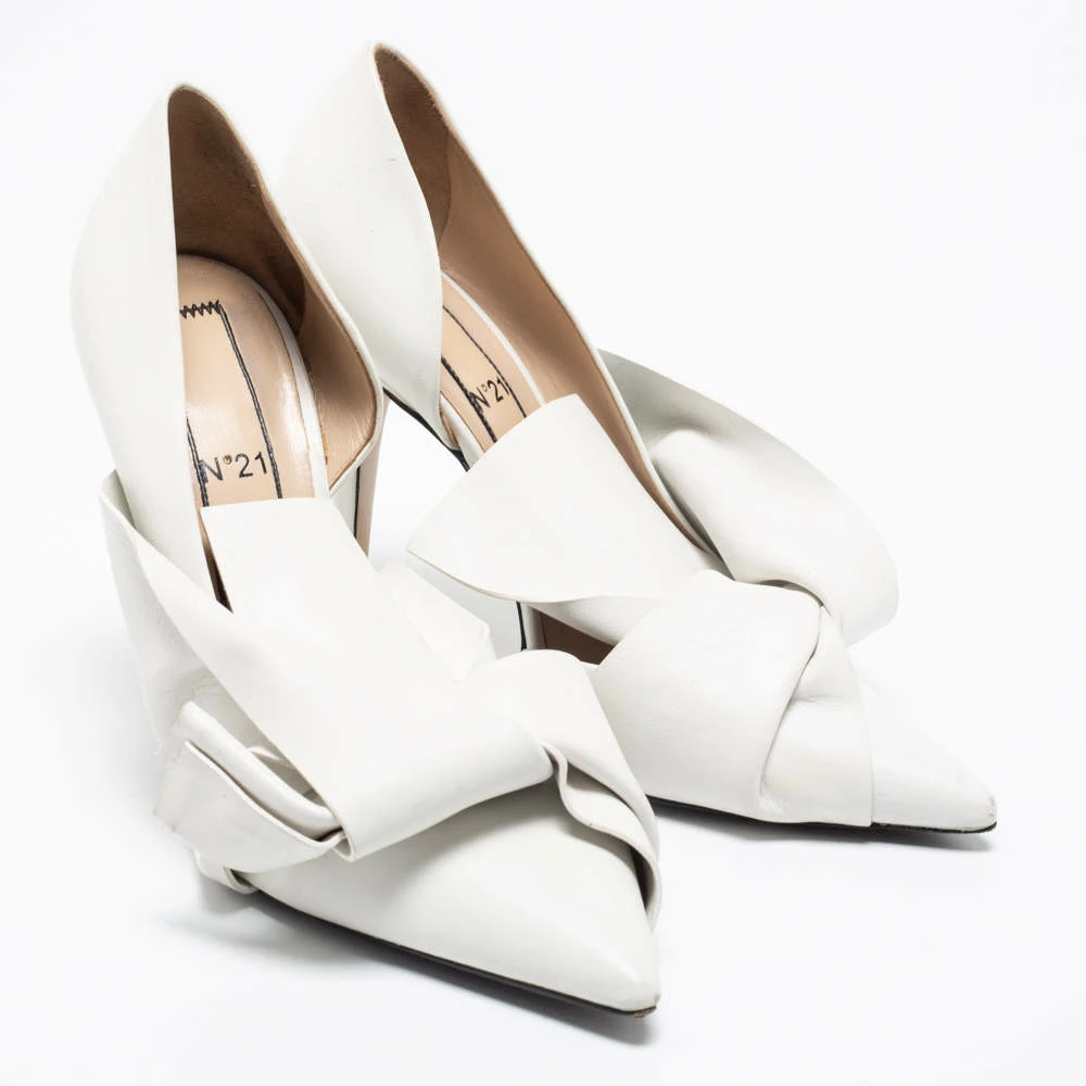N21 Nº21 White Leather Knot Pointed Toe Pumps Size 39 Women N21 Nº21 White Leather Knot Pointed Toe Pumps Size 39 Women -N21shop luxury women n21 used shoes p670629 006