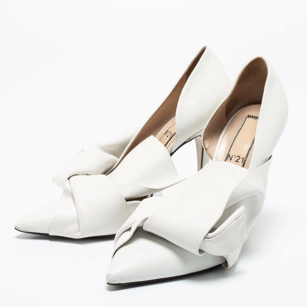 N21 Nº21 White Leather Knot Pointed Toe Pumps Size 39 Women N21 Nº21 White Leather Knot Pointed Toe Pumps Size 39 Women -N21shop luxury women n21 used shoes p670629 009