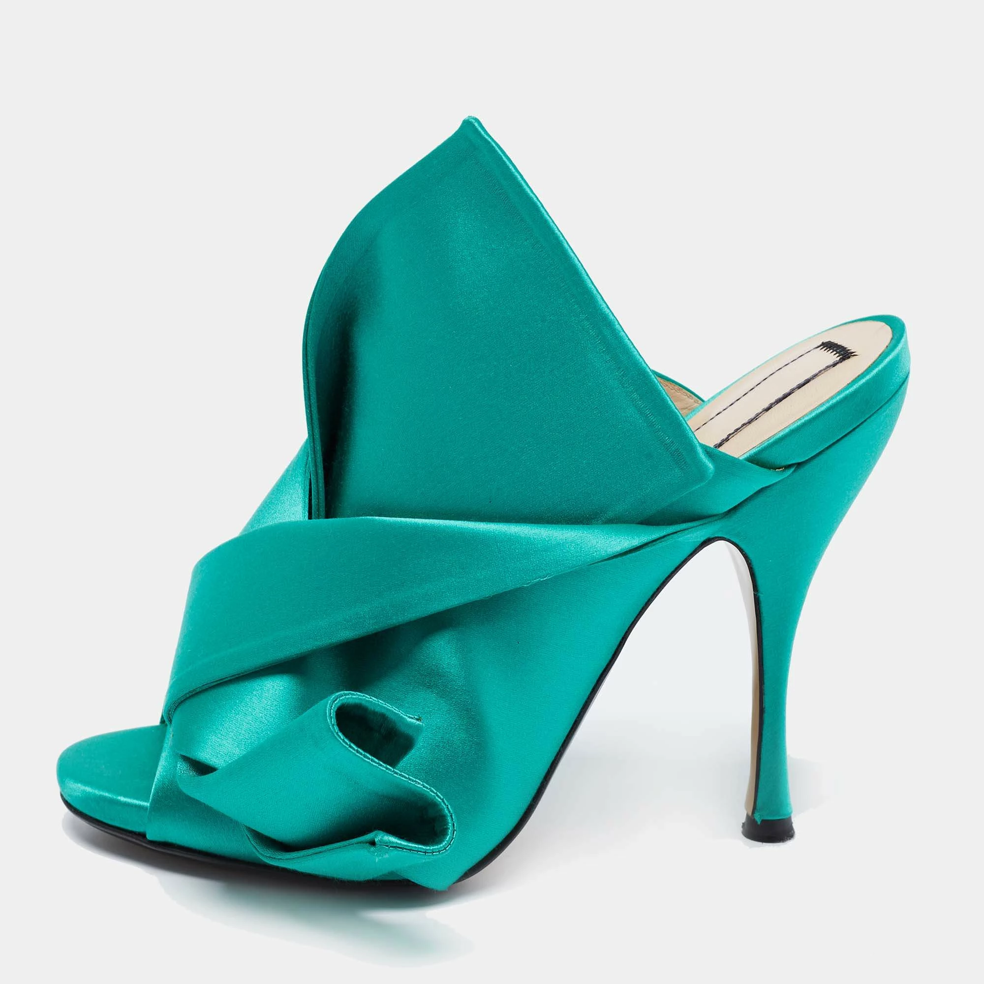 N21 Nº21 Emerald Green Satin Raso Knot Mules Size 39 Women Sandals 3 N21 Nº21 Emerald Green Satin Raso Knot Mules Size 39 Women Sandals