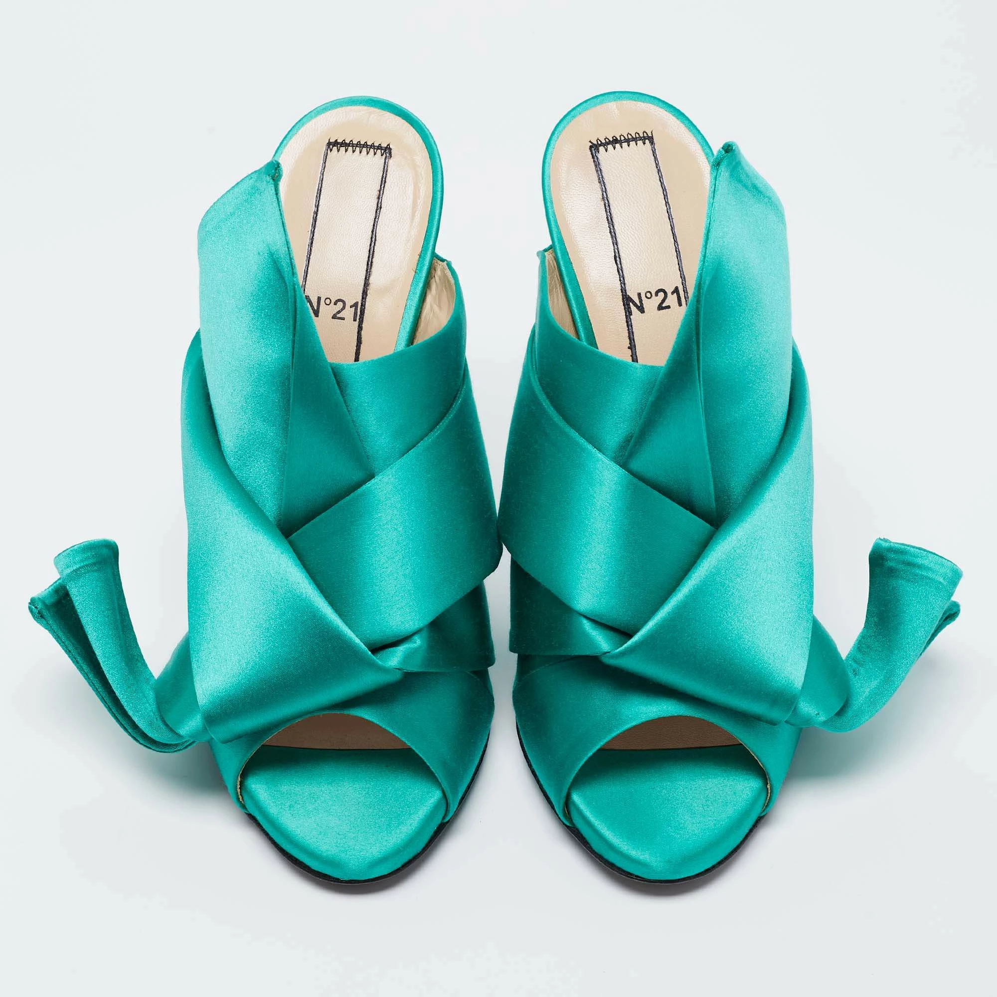 N21 Nº21 Emerald Green Satin Raso Knot Mules Size 39 Women Sandals 5 N21 Nº21 Emerald Green Satin Raso Knot Mules Size 39 Women Sandals - Image 3