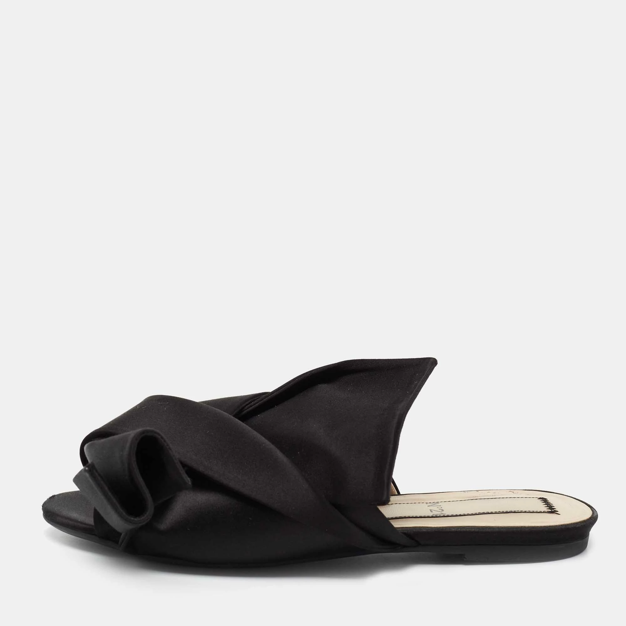 N21 Nº21 Black Satin Knot Flat Mules Size 38.5 Women Flats N21 Nº21 Black Satin Knot Flat Mules Size 38.5 Women Flats -N21shop luxury women n21 used shoes p677010 003