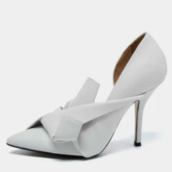 N21 N°21 White Leather Tundra Knotted Pointed-Toe D'orsay Pumps Size 36 Women